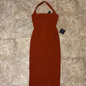 Lulu's Rust Halter and Bodycon Midi Dress
